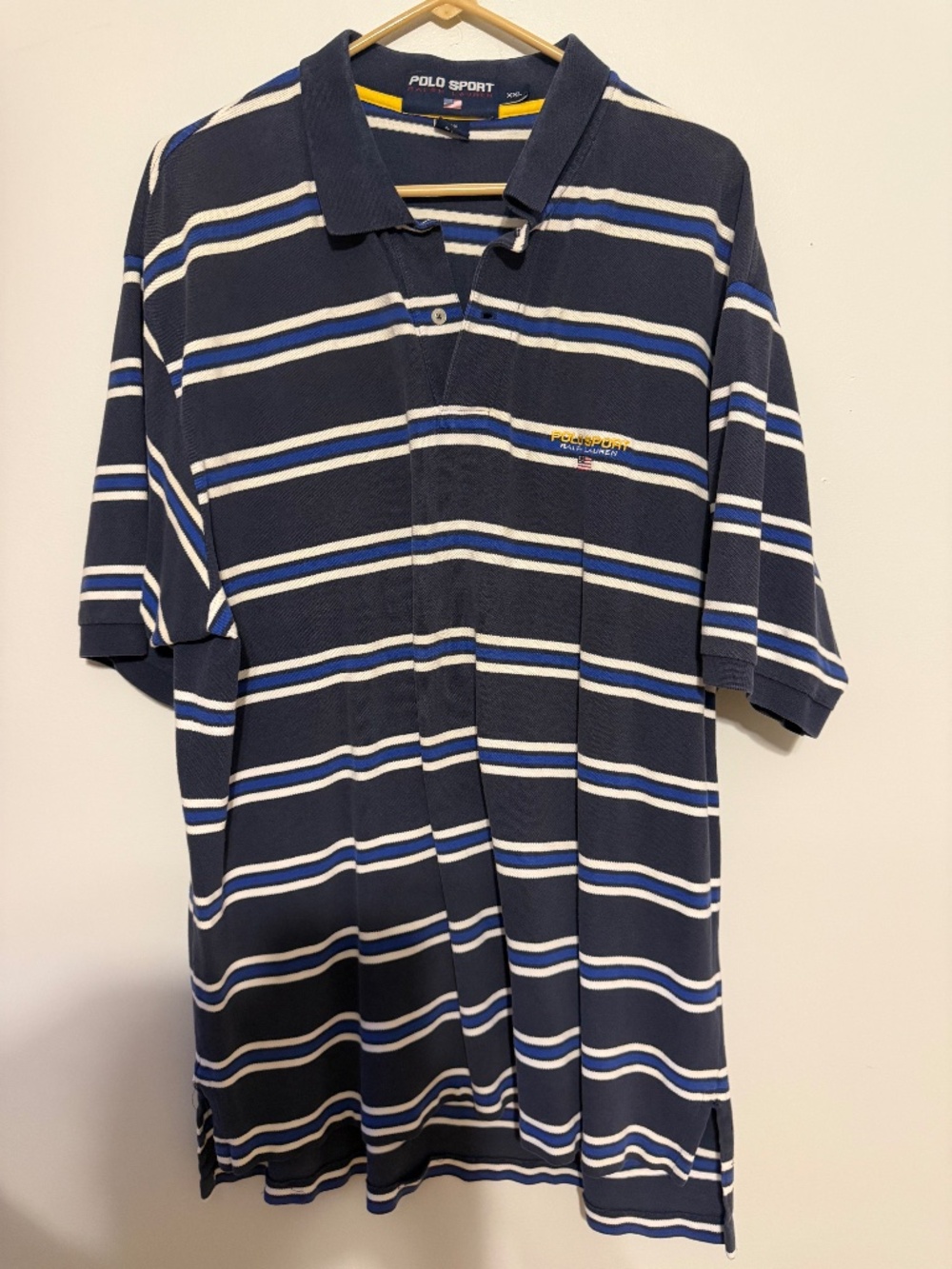 Vintage Polo Sport Ralph Lauren Striped Polo Shirt Navy Blue XXL